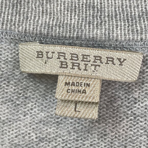 Burberry Brit Mens Large Gray Checkered 100% Cashmere Sweater Slim Fit Knit Top - Picture 3 of 8